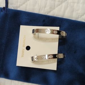 Tory Burch cut out silver hoop earrings. 2 inch.